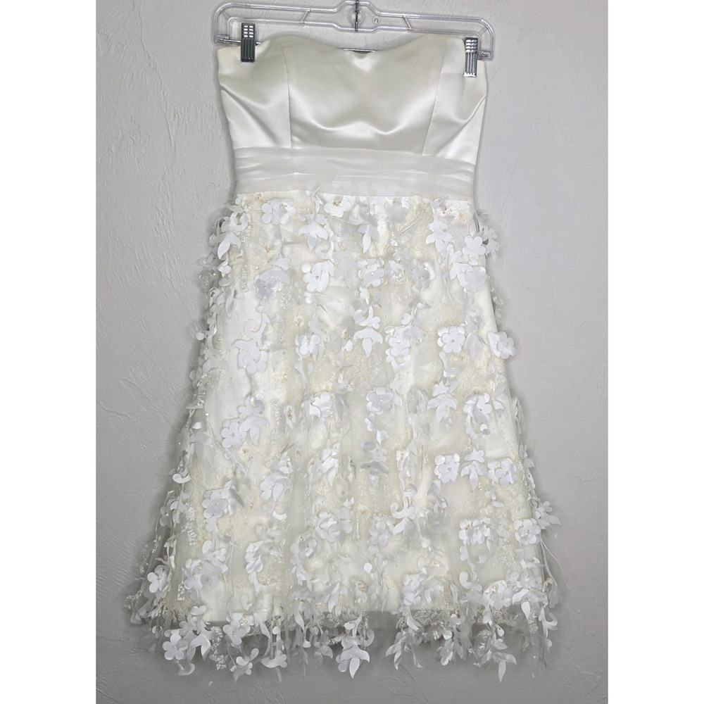 Casablanca Strapless Size 2 Ivory Tea-Length Wedding Dress STYLE 2015 Bead Lace